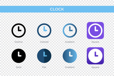 clock icon in different style icons vector image