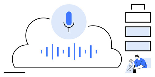 cloud storage and audio processing microphone vector image