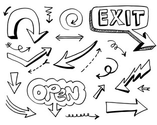 set of arrow doodle isolated on white background vector image