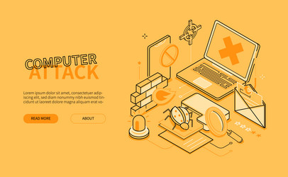 computer attack - line design style isometric web vector image