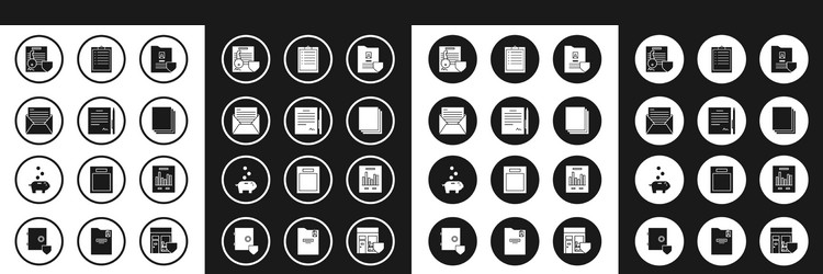 set document with shield contract pen mail and e vector image