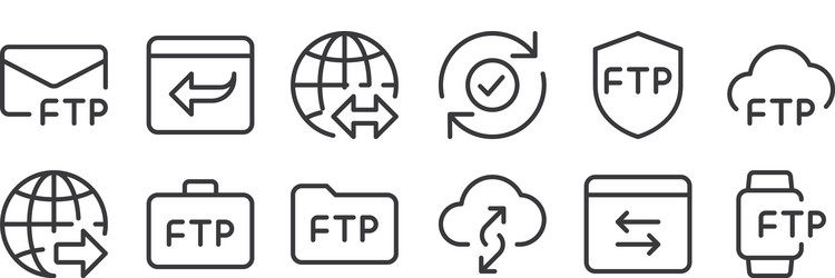 12 set linear data transfer icons thin outline vector image