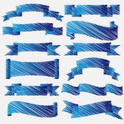 Blue scribbled ribbons and banners vector