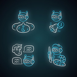 internet robots neon light icons set chatbot vector