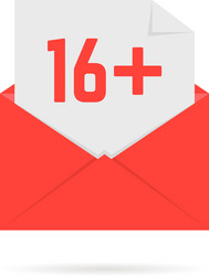 16 plus icon in red open letter on white vector