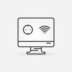 pc with smart socket and wi-fi outline icon vector image