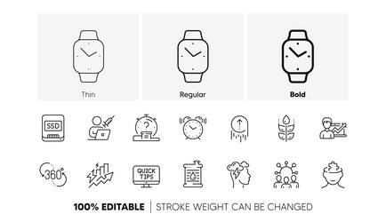 ssd alarm clock and quiz line icons for web app vector image