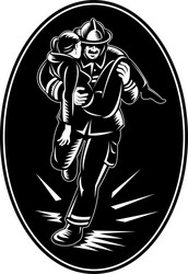 Firefighter Carrying Girl from Burning Building Vector Image