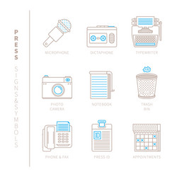 set of press icons and concepts in mono thin line vector