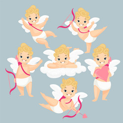 cute baby amurs flat set vector