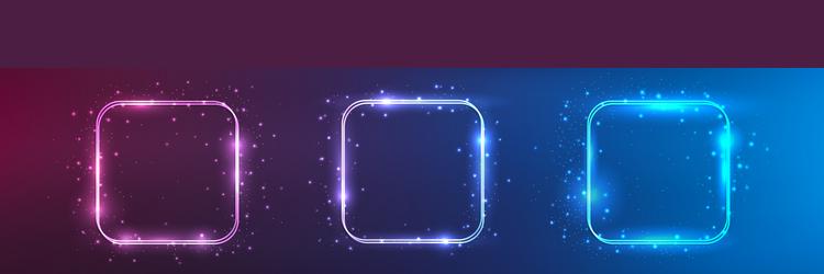 neon double rounded square frame with shining vector image