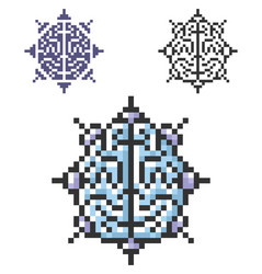 pixel icon brain as central processing unit vector