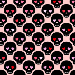 Black skull with eyes like a hearts funny vector