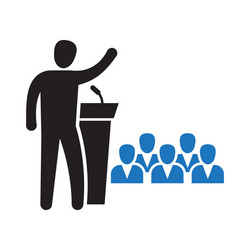 public speaker standing behind rostrum speaking vector image