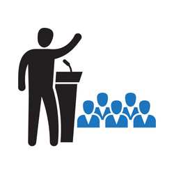 public speaker standing behind rostrum speaking vector