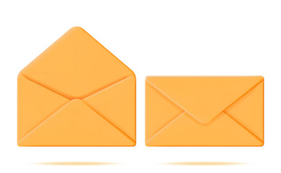 3d yellow open and closed mail envelope vector