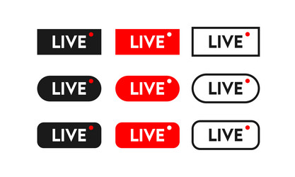 live broadcast button set in flat style streaming vector image