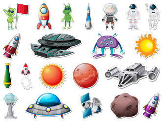 sticker set of outer space objects and astronauts vector image