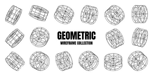 wireframe lined shapes perspective mesh 3d grid vector image