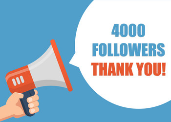 4000 followers thank you hand holding megaphone vector