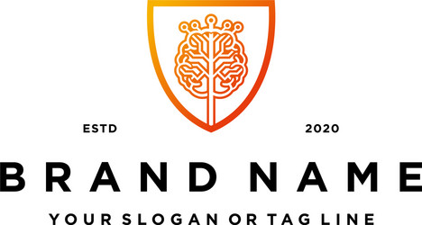 Brain tree tech and shield logo design concept vector