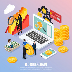 ico blockchain concept isometric composition vector