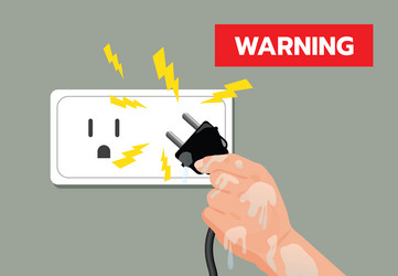 wet hands plugging in the power waring dangerous vector image