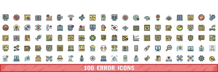 100 error icons set color line style vector image