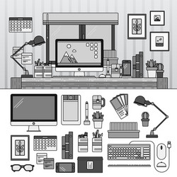 designer working place line monochrome vector