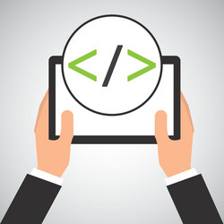 hand holds tablet coding concept vector image
