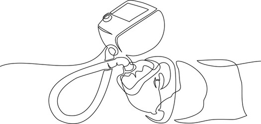 man with installed device for lung ventilation vector image