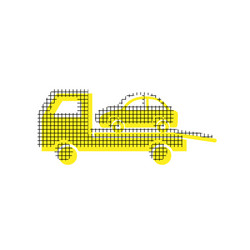 Tow car evacuation sign yellow icon vector