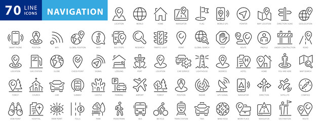 navigation location gps elements - thin line web vector image