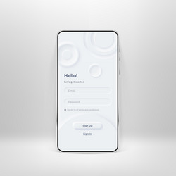 Neumorphic ui kit on smartphone screen login vector