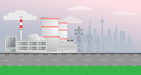 panorama of the nuclear power plant at dawn vector