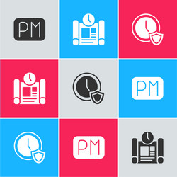 set day time project plan and clock with shield vector image
