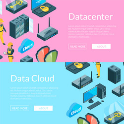 Electronic system of data center icons web vector