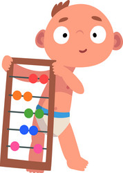 baby in diaper plays with abacus cartoon vector