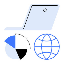laptop with pie chart and globe highlighting vector image
