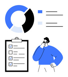 professional analyzing data and checklist with pie vector image