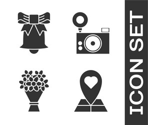 set map pointer with heart ringing bell bouquet vector image