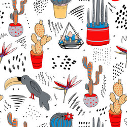 tropical abstract seamless pattern with cactuses vector image