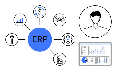 erp system with key modules and data dashboard vector image