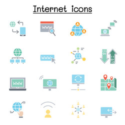 internet technology icon set in flat color style vector image