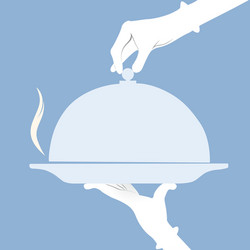 Waiter hand with tray and towel Royalty Free Vector Image