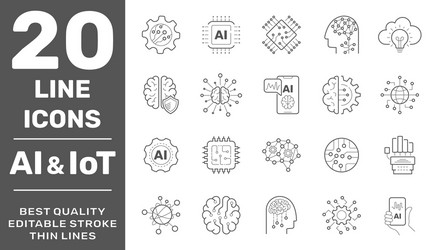 machine learning thin outline icon set vector image