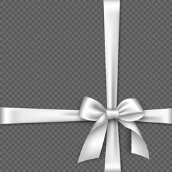 Realistic white bow and ribbon vector