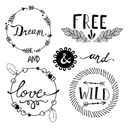 Set of boho style frames and hand drawn elements Vector Image