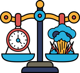 a scale with clock on one side and cloud vector image