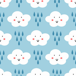 repeated raindrops and clouds with smiling faces vector image
